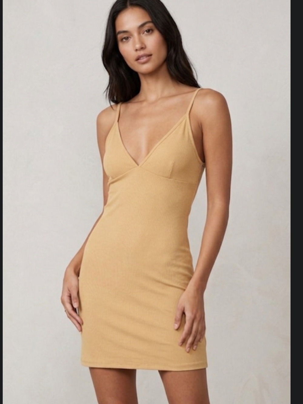 SNDYS Mini Slip Dress Size 4 Tan Minimalist Sleek Night Out Layering